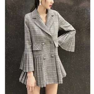 Women's Double Breasted Pleated Plaid Blazer M RoxyMC‎